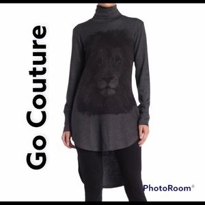 COPY - Go Couture Charcoal Turtle neck high low lion Sz M